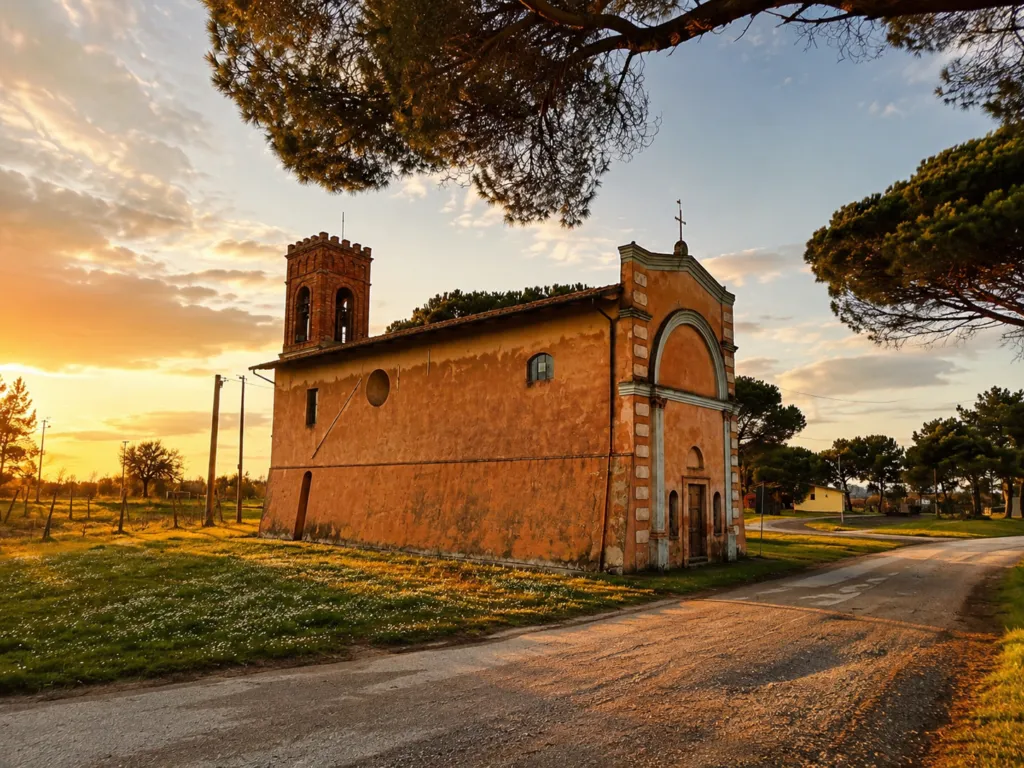 La chiesa della Madonna del Busso a Panicarola al tramonto